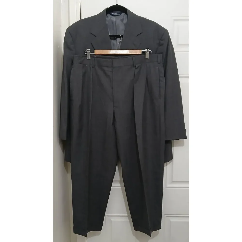 Vintage polo ralph lauren mens 44 Short blazer virgin wool 38S pants suit gray